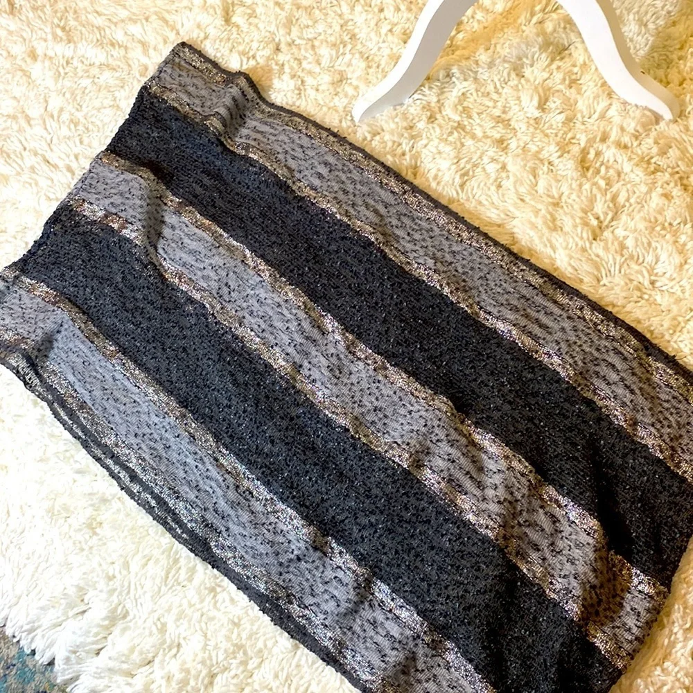 BLACK GRAY SILVER INFINITY SCARF with BLACK LACE and METALLIC THREAD - G…